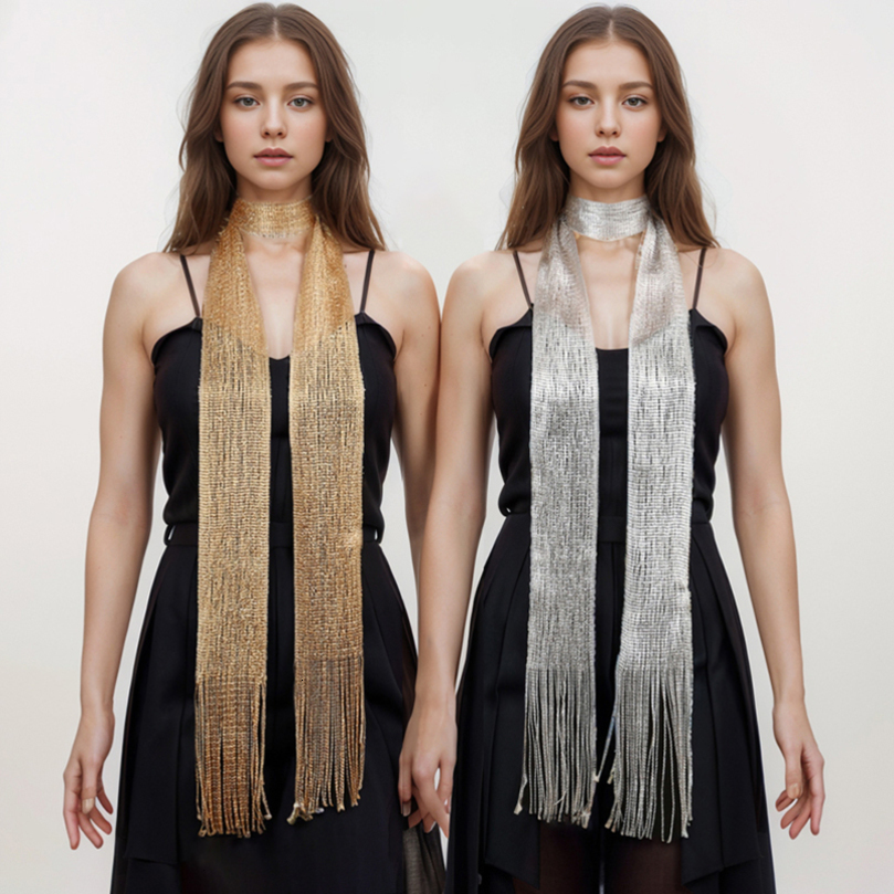 2Pcs Fashion Gold Thread Tassel Scarf Shawl For Women y Glitter Silver Scarves Ladies Simple Party Shawls 1608cm 260915