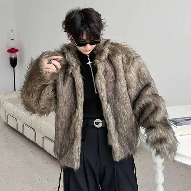 Style Men's Faux Fur Korean Jackets Solid Color Turn-down Collar Casual Single Breasted Winter All-match Male Coats 9XTA1R W260915