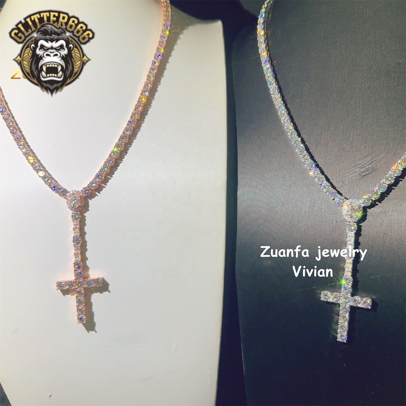 Buss Down 925 Sterling Silver Hip Hop Pass Diamond Tester Fashion GRA Certificated Cross Moissanite Tennis Chain Necklace