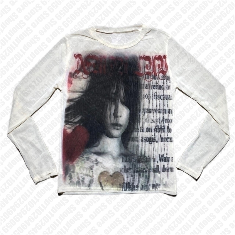 Vintage Fashion Casual Tops Letter Print Harajuku Graphic Baby Tees Shirt Long Sleeve Streetwear Y2k Aesthetics Tshirts Grunge 260916