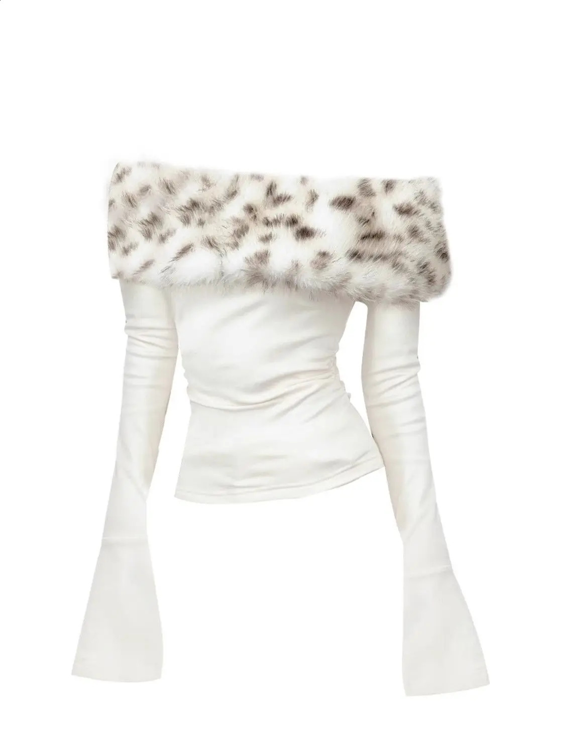 y Fur Graphic Long Sleeve T Shirt Y2k Women Autumn Winter Off Shoulder Tops 2000s Vintage Basic Blouse Tees White Shirt 260917