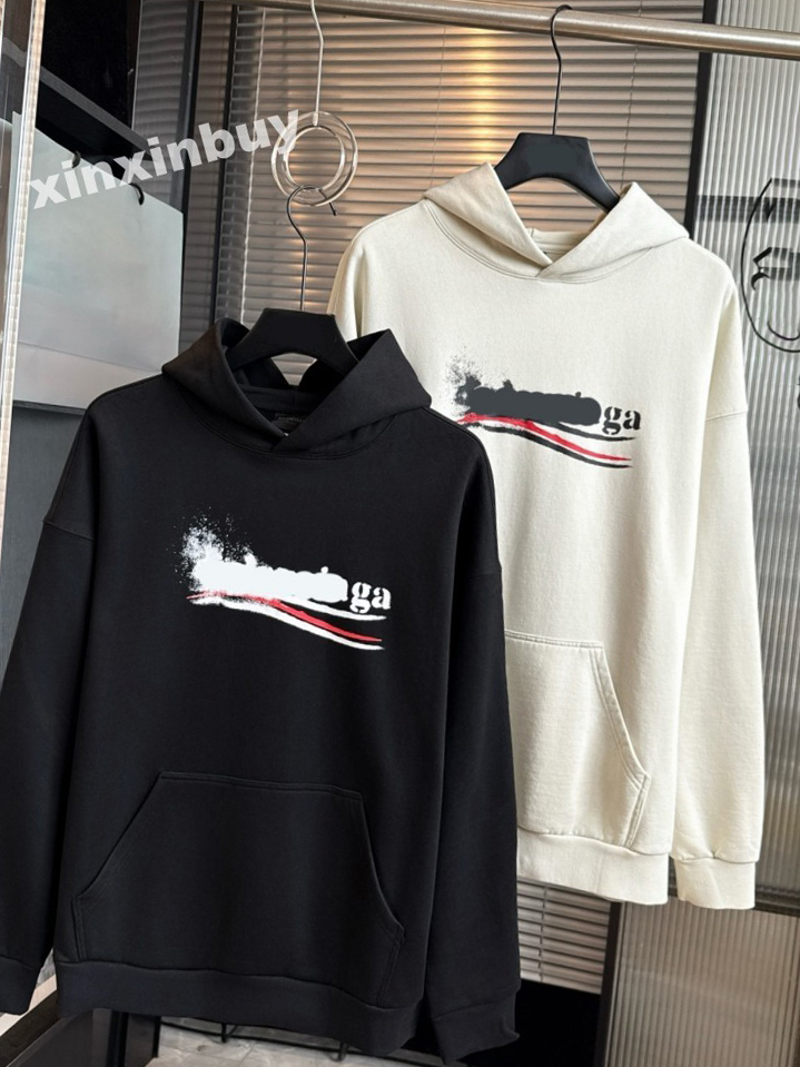 Men Wave spray pattern Sweatshirt Hoodie Designer Women Paris Letter Cursive Letter jacquard cotton Long Sleeve Man Paris Street white green black X