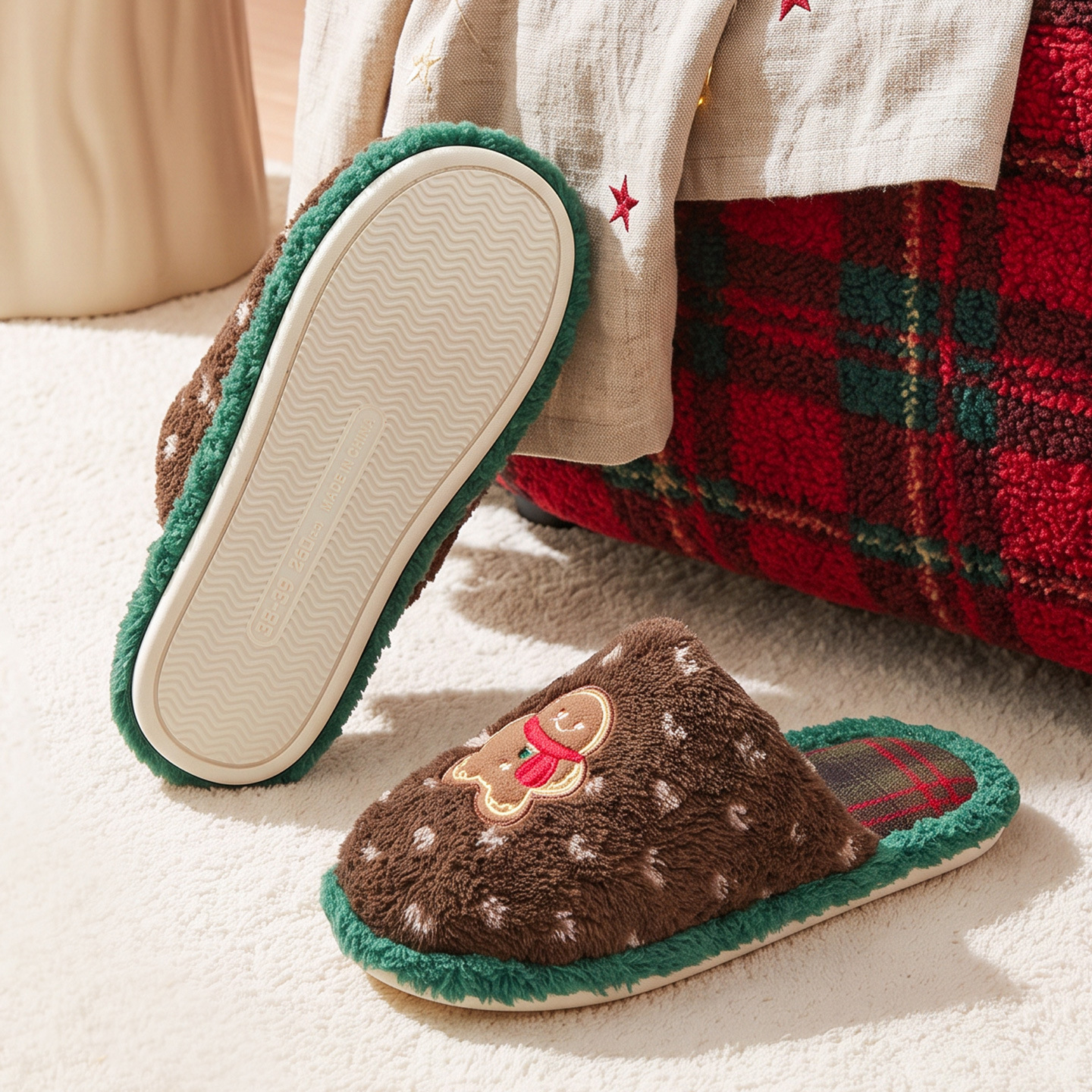 Cute Couple Cotton Slippers 2026 Christmas Limited Edition Embroidery Design Autumn Winter Plush Slippers