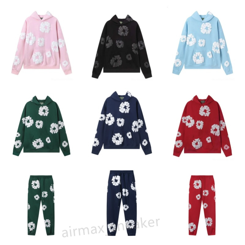 Desnim Hoodie Designer Kids Spring Winter Vintage Luxury Fashion Foam Printing Red Flower Hoodie Boys Girls Sweatpants Sweater Jackets Denim Hoodie