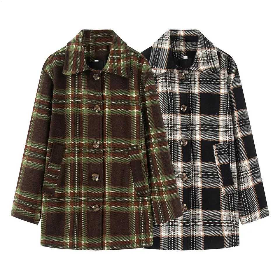 Vintage new Fall Plaid Buttons Coat Women's Elegant Casual Lapel Overcoat 2025 Autumn Winter Fashion Female Blended Coat C260917