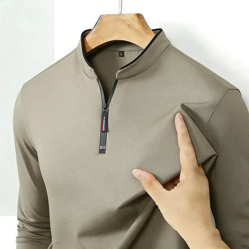 High-Quality Men's Half-Zip T-Shirt Wrinkle-Resistant Long Sleeve Casual Business Top 260916