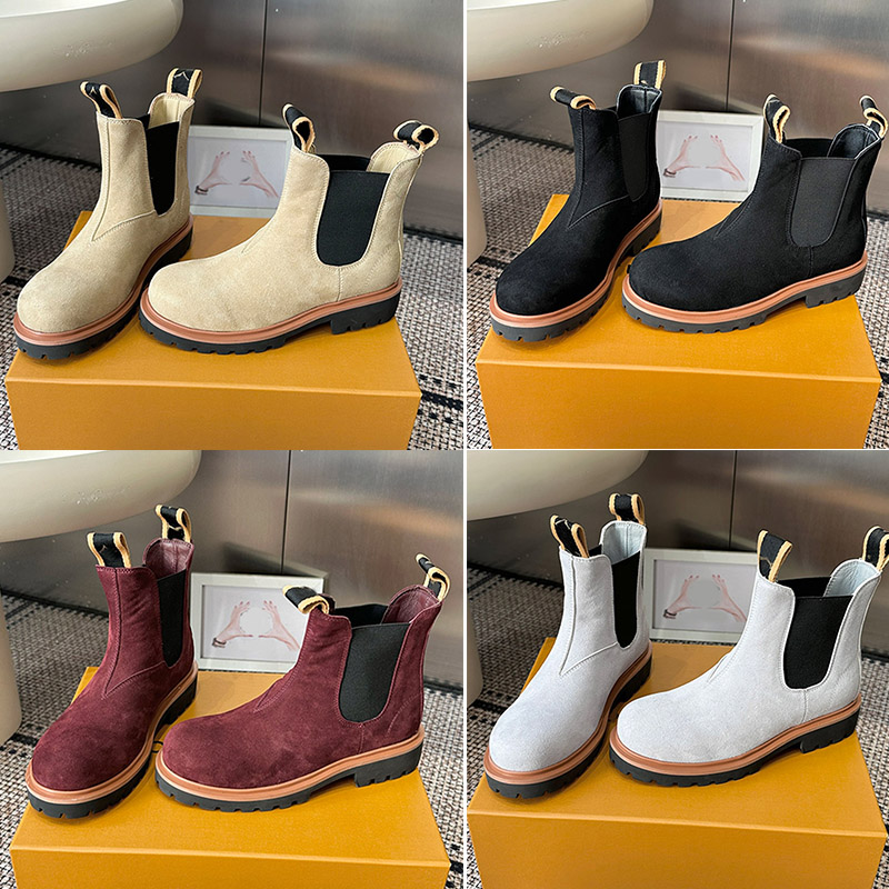 Winter New Oxford Chelsea Boots Designer Fashion Womens Mens Top Quality Cowhide Elastic Side Panel Old Floral Pattern Ankle Boots Daily Casual Outf