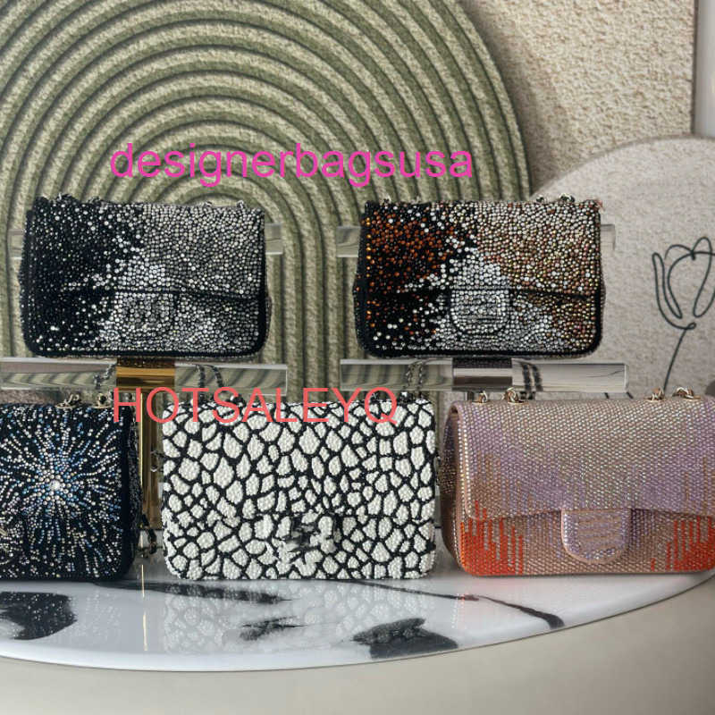 Designer Bags Luxury 25cf New Spring Collection Small Woven Bag With Colorful Rhinestones Sequins Chain Shoulder Crossbody Bag Genuine Leather Women