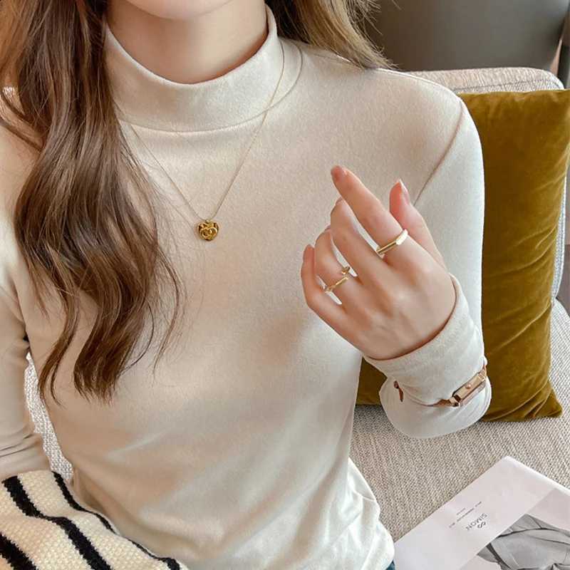 FINETOO Lady Half High Collar Thermal Top Winter Warm Long Sleeve Shirt Soft Skin-friendly Slim Fit Tee Casual Ladies Underwear H260916