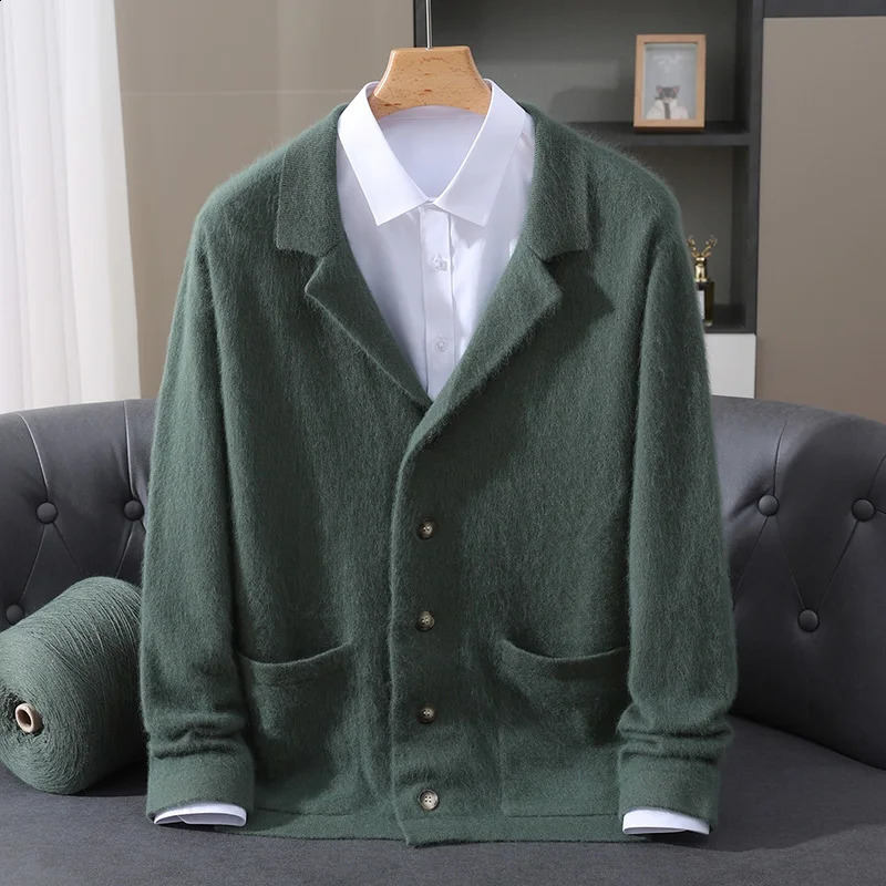 Mink Wool Cardigan Men's Padded Sweater Coat Business Casual Knitted Cashmere 260910
