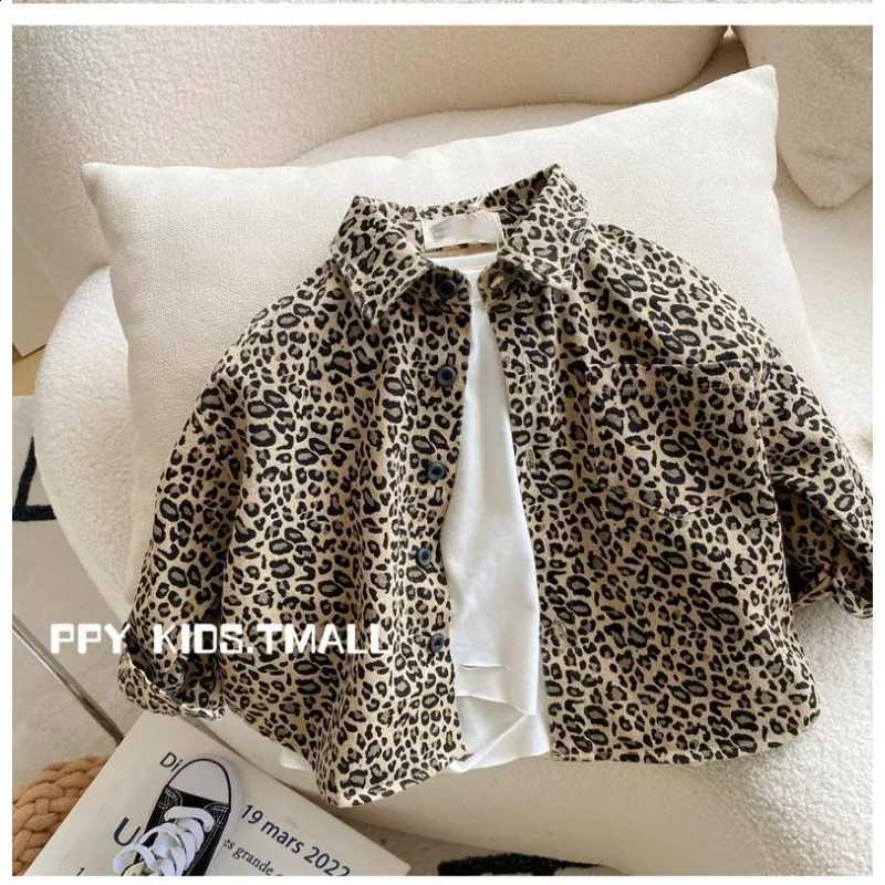 Soft Spring Autumn Leopard Print Denim Shirt Boys Jacket Outdoor Clothes for Children Loose Casual Outerwear Kids Tops for GirlsT260916