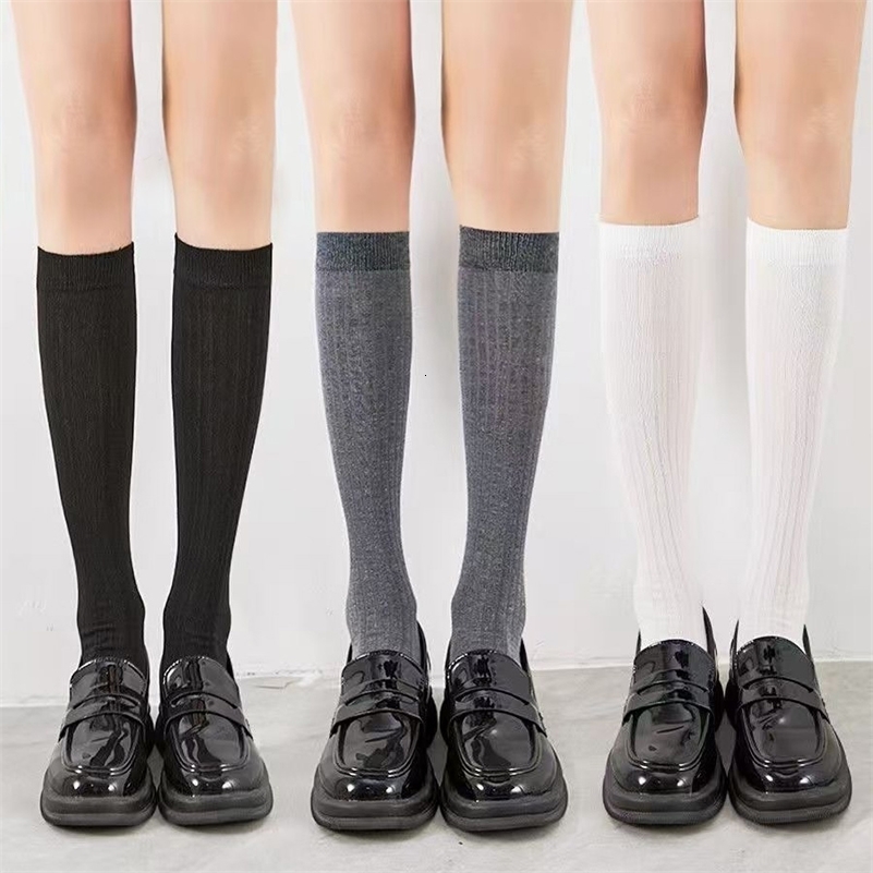 3 Pair Women's Black White Gray Knee High Socks Long Ribbed Knit Slouchy Boot Soft Warm for Women Girls y260907