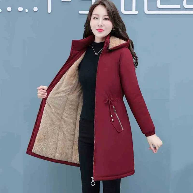 New Womens Padded Jacket Long Hooded Parker Overcoat Plus Velvet Thicke Winter Warm Coat Female Korean Casual Cotton Clothes 4XL H260917