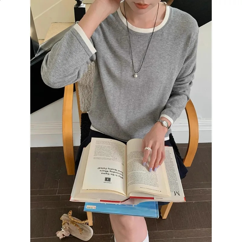 100% cotton long sleeve T-shirt women spring and autumn round neck color loose outside to wear a bottom T-shirt top 260917