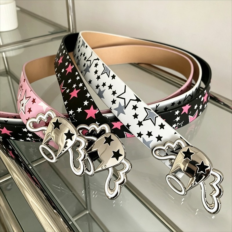 Cute Angel Candy Color Star Dopamine Patterned Belt with Metal Cat Buckle Lovely Y2K Jeans PU Leather Belts Waistband for Women W260917
