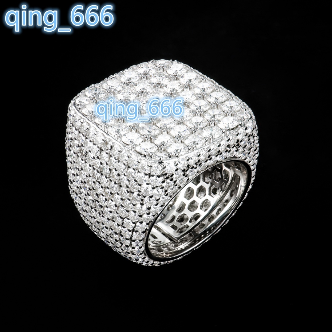 Custom GRA Certified Trending S925 Sterling Silver White Gold Plated Prong Setting Mossanite Diamond Iced Moissanite Cuban Ring