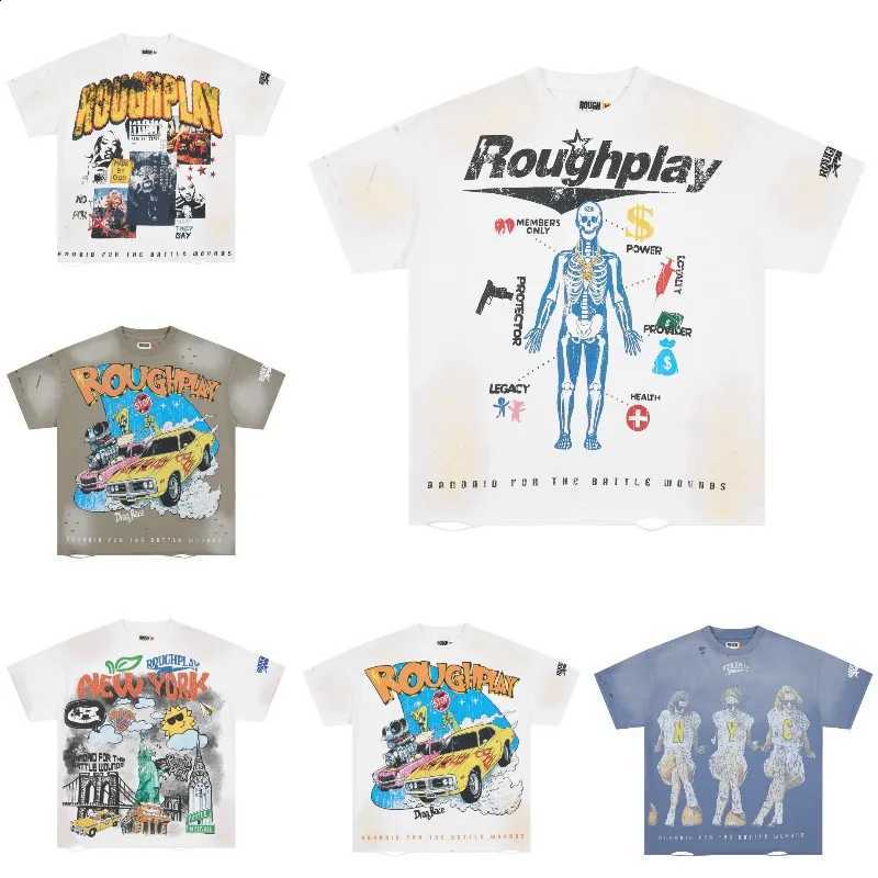 High Street Trend Rough Play T-shirts Men Women New Fashion Versatile Diamond Inlaid Retro Vintage Distressed Tops Stock X260916