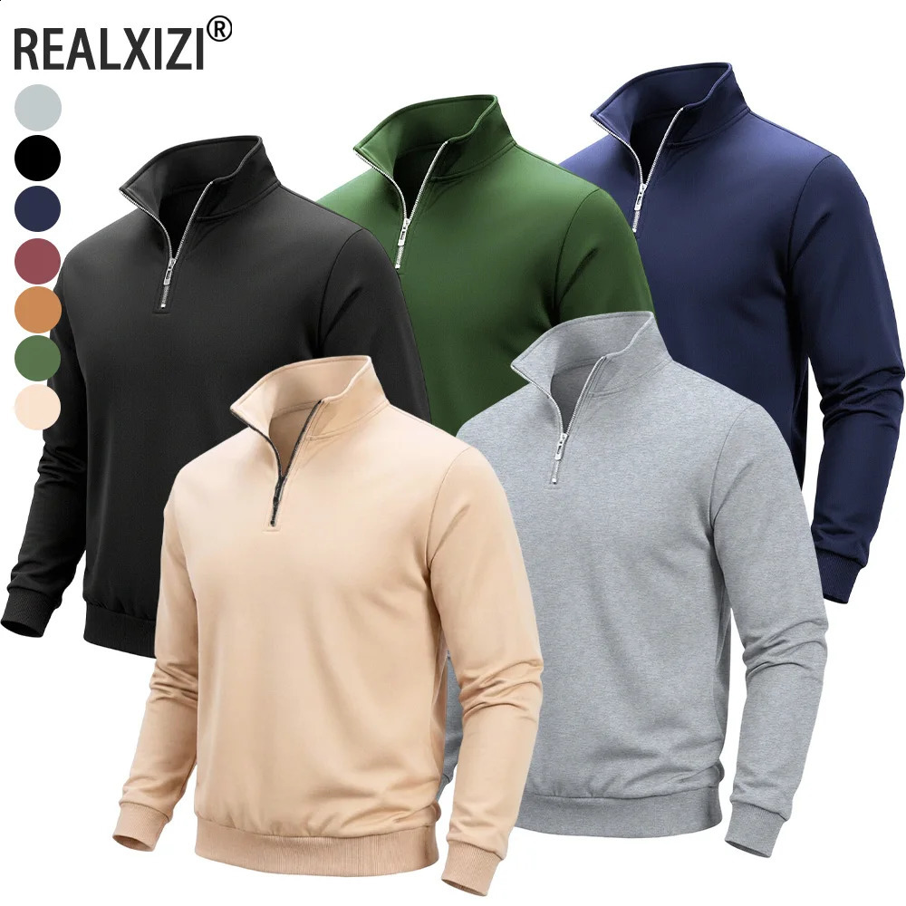 Spring Autumn Men's Half Zipper Sweatshirts Solid Color Turtleneck Pullover Sweaters Men Outdoor Long Sleeve Top Streetwear 260917