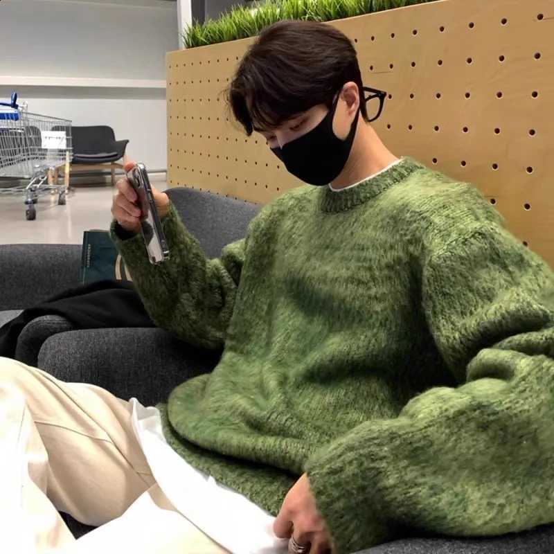 Clothing Men's Luxury Knitted Autumn Mohair Pullover Sweater Casual Long Sleeve Solid Color O Neck Vintage Korean Male Clothes J260916