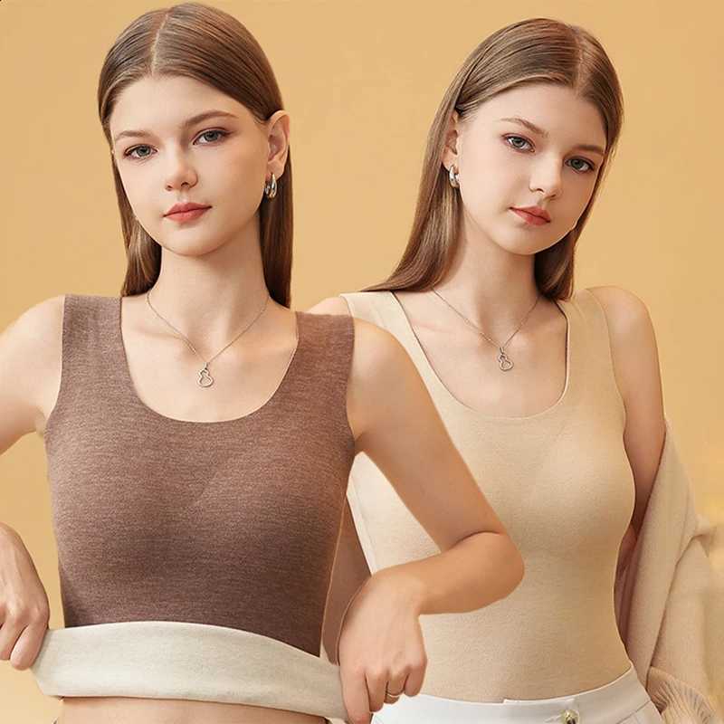 Thermal Underwear Tops Vest Winter Womens Bottoming Top with Chest Pad Camisole Slim Warm Wool Silk Velvet Thermal Shirt Tank H260916