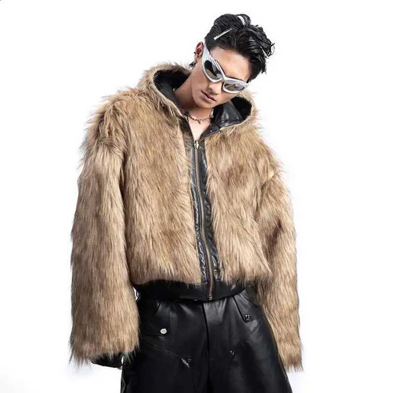 Jackets American Style Men's Padded PU Leather Reversible Faux Fur Fleece Thickened Solid Color Loose Male Coats 9TBQO W260915