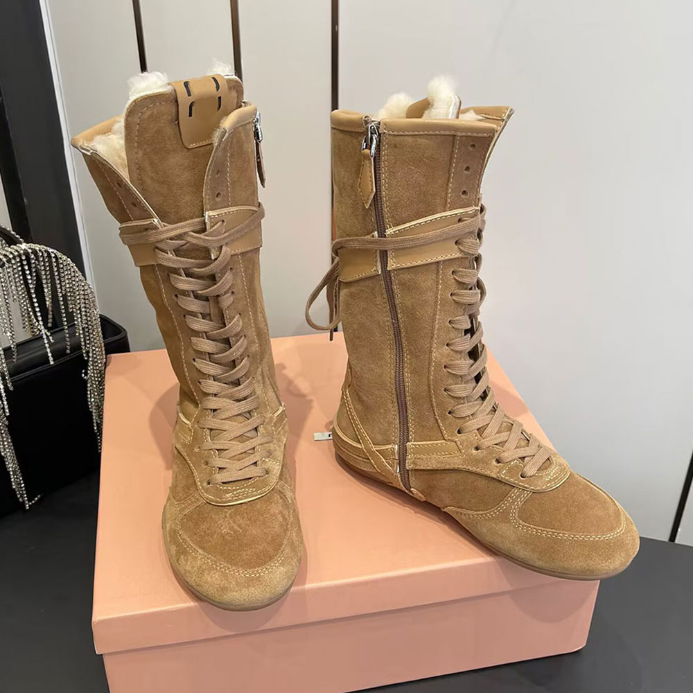 Womens Designer Suede Boots Autumn Winter Snow Boot casual style fashion luxury ankle boots warm shearling lining comfort knight boot rubber non sli
