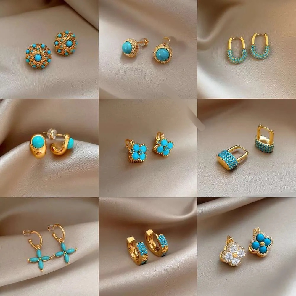 Exquisite Four Leaf Clover Turquoise Elegant High End Blue Crystal Geometric Simple Personality Earrings Jewlery Designer For Women123