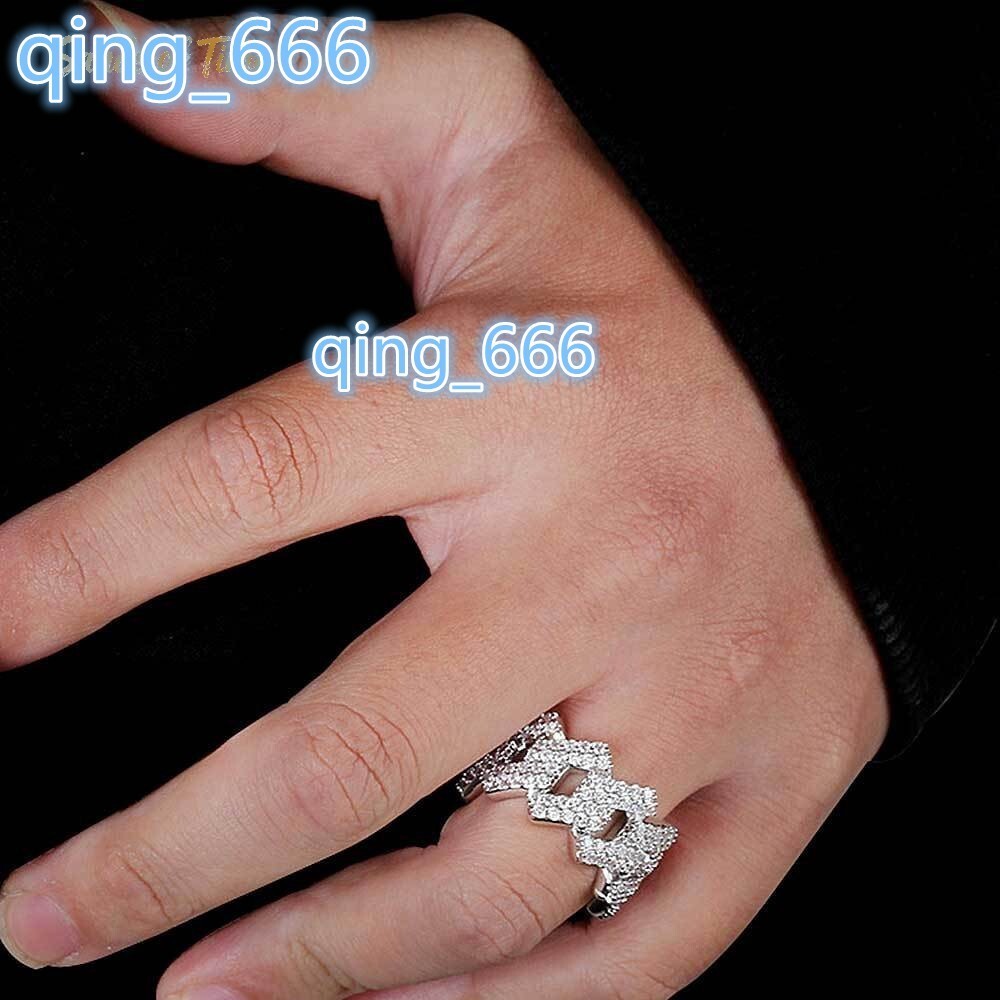 Geometric Diamond Shaped VVS Moissanite Cuban Ring 925 Sterling Silver Plated Custom Hip Hop Rapper Streetwear Bling Band