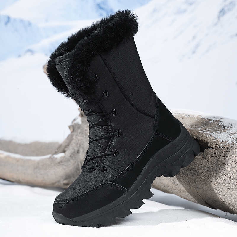 Women Winter Snow Boots for Waterproof Non-Slip Warm Northeast-Style Large Cotton Shoes Ski Boots Fleece-Lined Thickened Wear-Resistant High-Top Cot