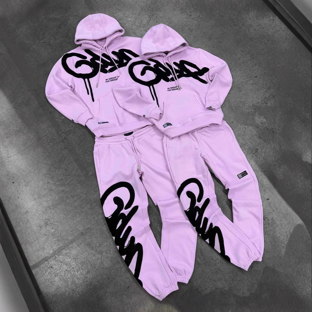 GEEDUP European American Trendy Brand Printed Digital Sweatshirt Set Personality Street Loose Hooded Casual Sportswear for Men and Women 60