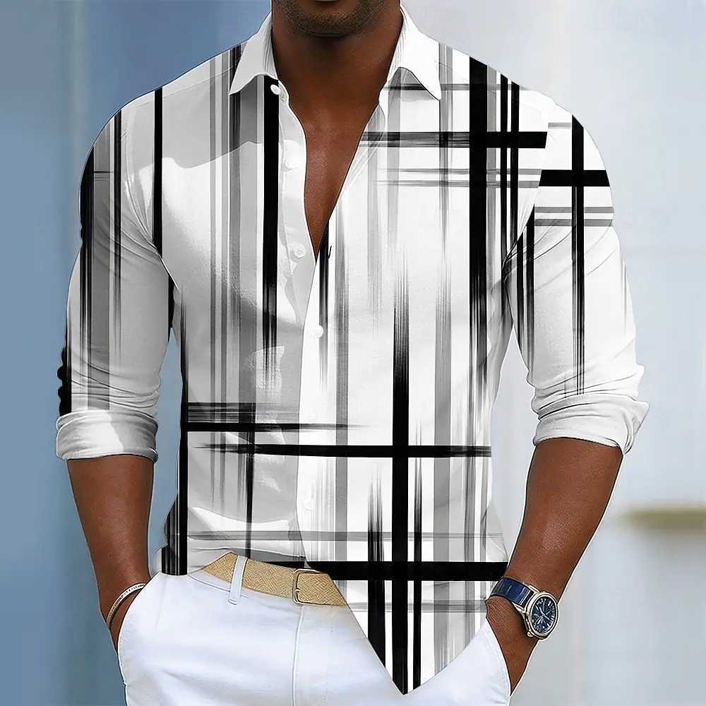 Men's Geometric Stripe Shirt Button Up Shirt Long Sve Fashion Casual Daily Vacation Spring Fall Turndown 3D Print Shirt Q260917
