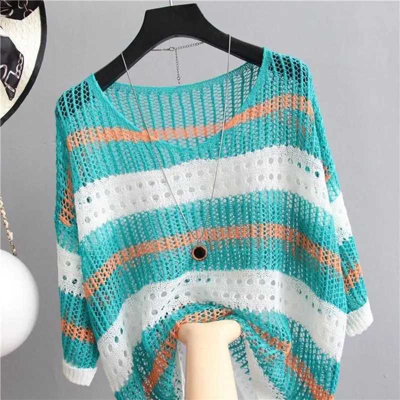 Feminino Hollow Out Sueter Knitted Sweater Women Pullovers Casual O-Neck Striped Knit Sweater Pullover Women Tops Sweaters Q3380 J260916
