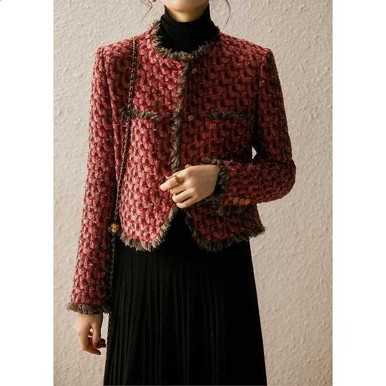 for Tweed Jacket Women Heavy Handwork Premium Wool Woven Tweed Thousand Birds Plaid Short Coat Autumn and Winter C260917