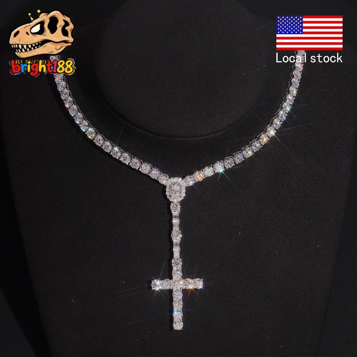 In Stock 925 Sterling Silver Chain 5mm Cross Pendant Tennis Chain Necklace VVS Moissanite Fine Jewelry Necklace Men Women