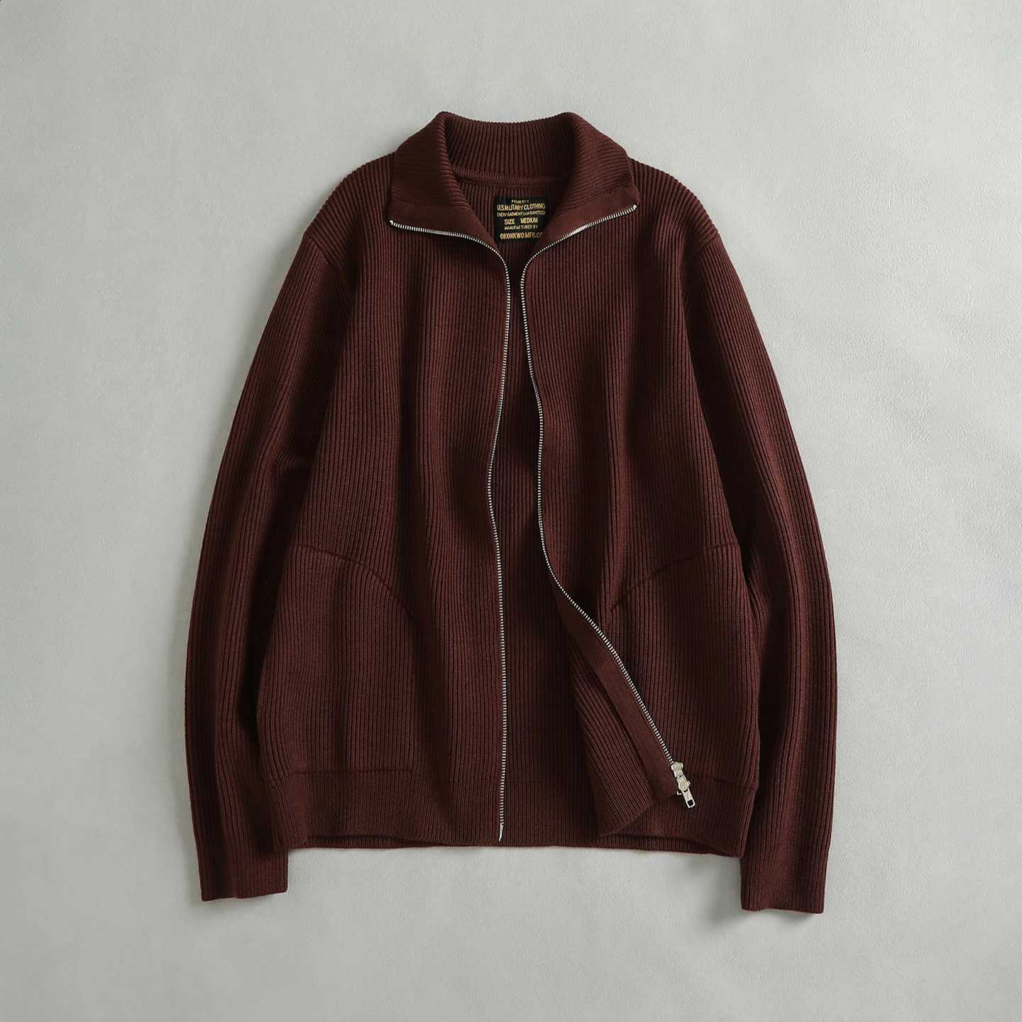 retro Wool blended thickened American men's knitwear autumn and winter stand-up collar cardigan sweater jacket topW260915