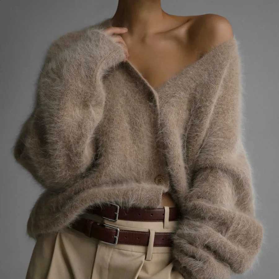 Women 2026 Hot Sale Faux Mink Knit Cardigan Loose Lazy Style Soft Long Sleeve Sweater Coat for Spring Autumn J260916
