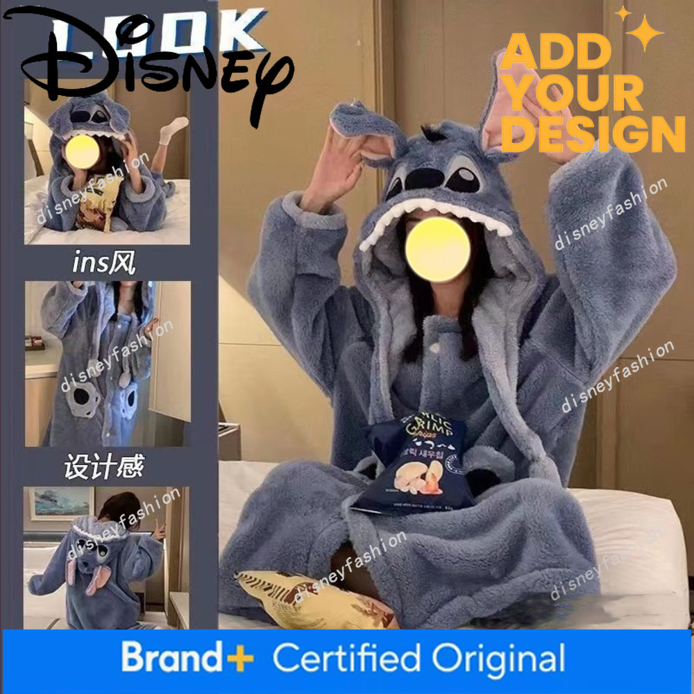 Women's Coral Fleece Thickened Pajamas Autumn and Winter, Stitch Bathrobe for Couples, Winter Long Cute Men's Robe 23