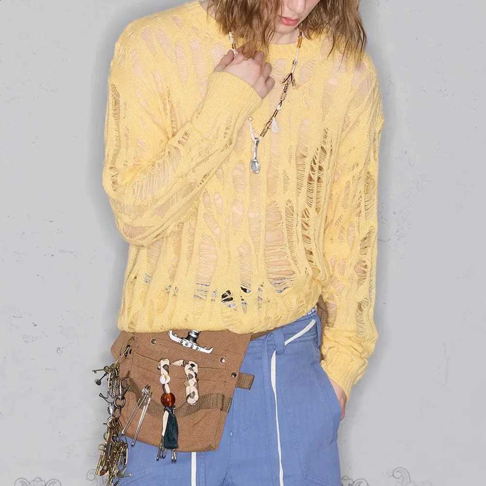 Long-Sleeved Winter New Men's Hollow-Out Sweater Unisex American Retro Fashion Trend High Street Loose Casual Niche Men's Top J260916
