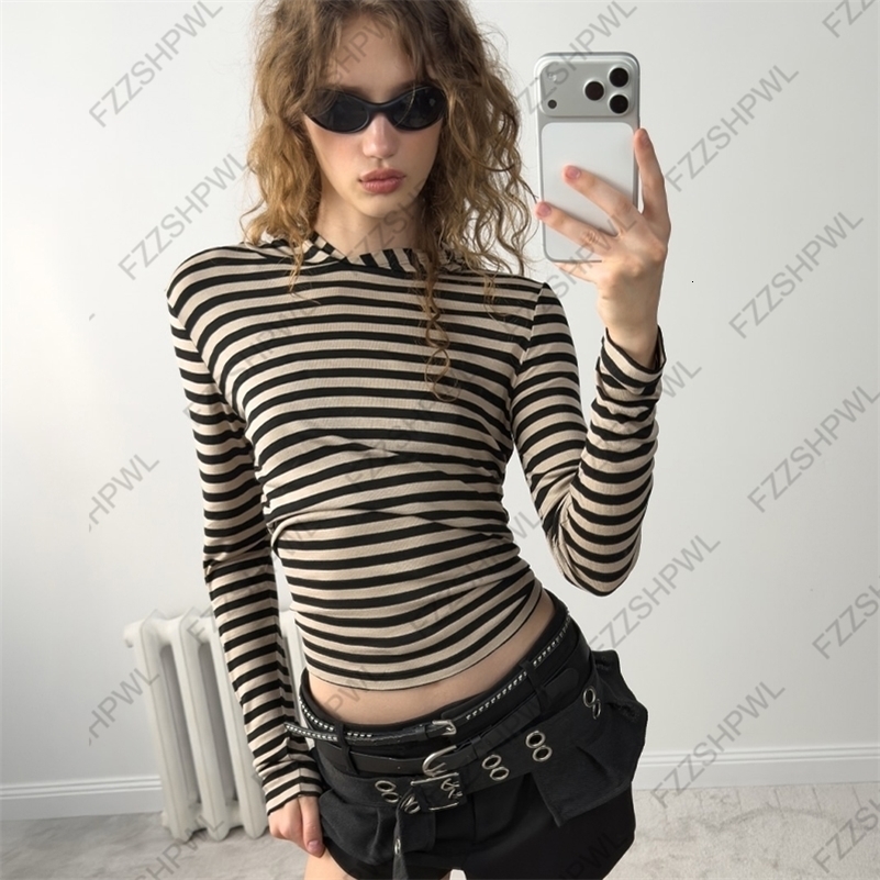 Streetwear Womens Shirts Aesthetic Striped American Retro Fashion Harajuku Casual Hip Hop Emotional Girls Y2K Daily Hooded Tops 260916