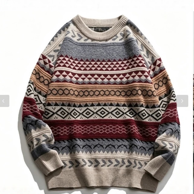 European and American cross-border 2026 new model unisex couple's printed sweater, knitted round-neck loose-fitting outerwear db