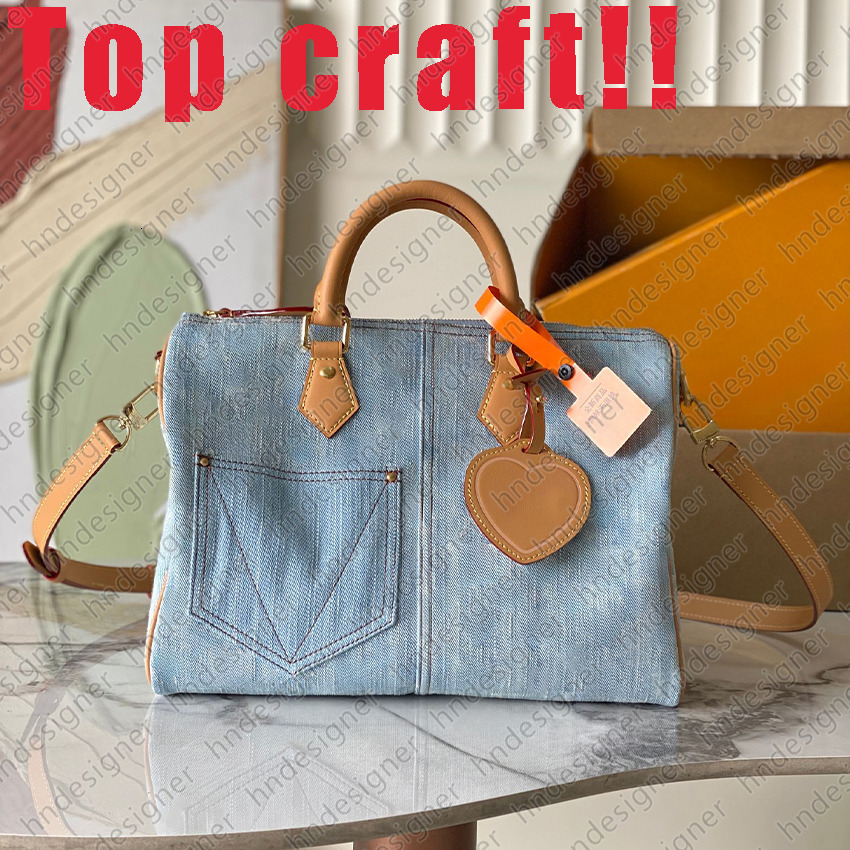 Master Quality Denim Boston Bag Designer Bag Top Craft Flower Duffle Handbags Luxury Travel Barrel Shoulder Bags M2A209 C04BLO