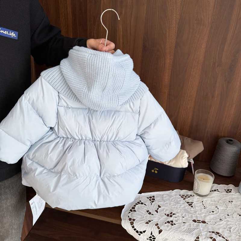 Mid 2026 Popular Winter New to Long Size Collection for Children Solid Color Splicing Knitted Yarn Collar Cotton-padded Jacket J260917