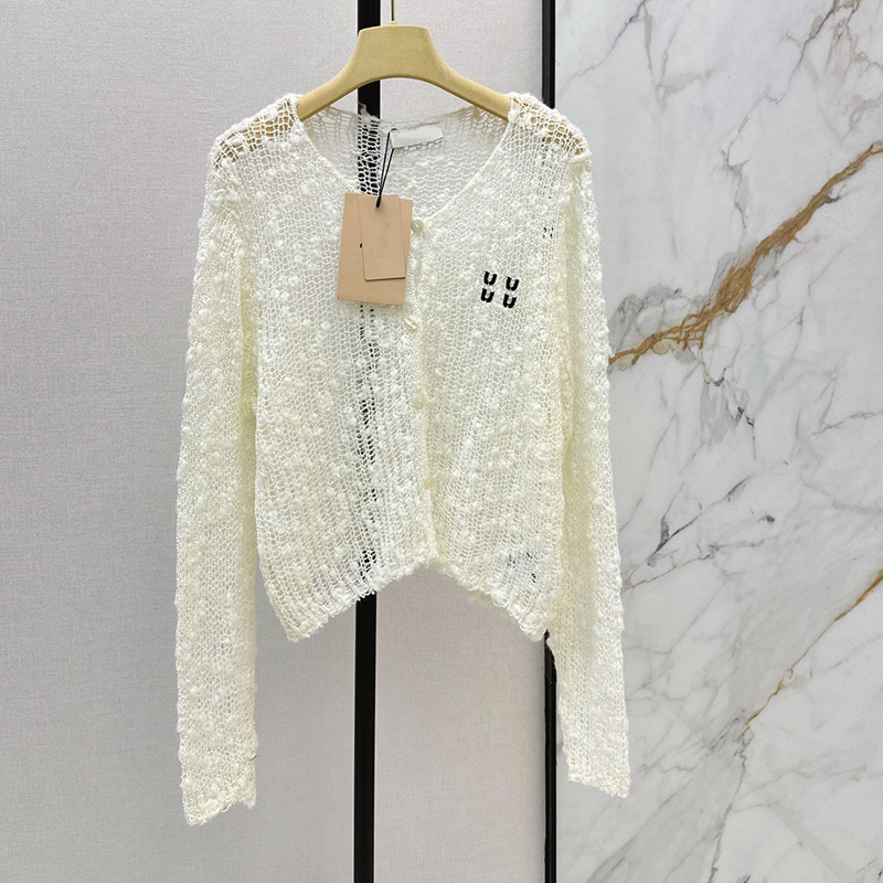 Hollow Out Sheer Cardigan For Women Cropped Crochet Knit Embroidery Brand Cardigans Autumn Breathable Chic Minimalist Sweaters