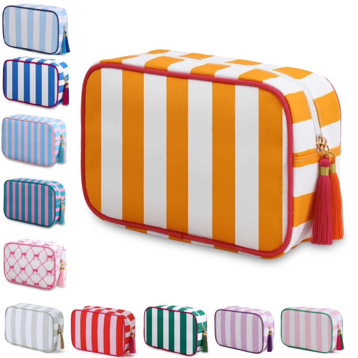 Portable Large Striped Cosmetic Bag For Women Tassel Zipper Makeup Bag Large Capacity Pouch Bags Casual Tote with Zipper ClosureT260917