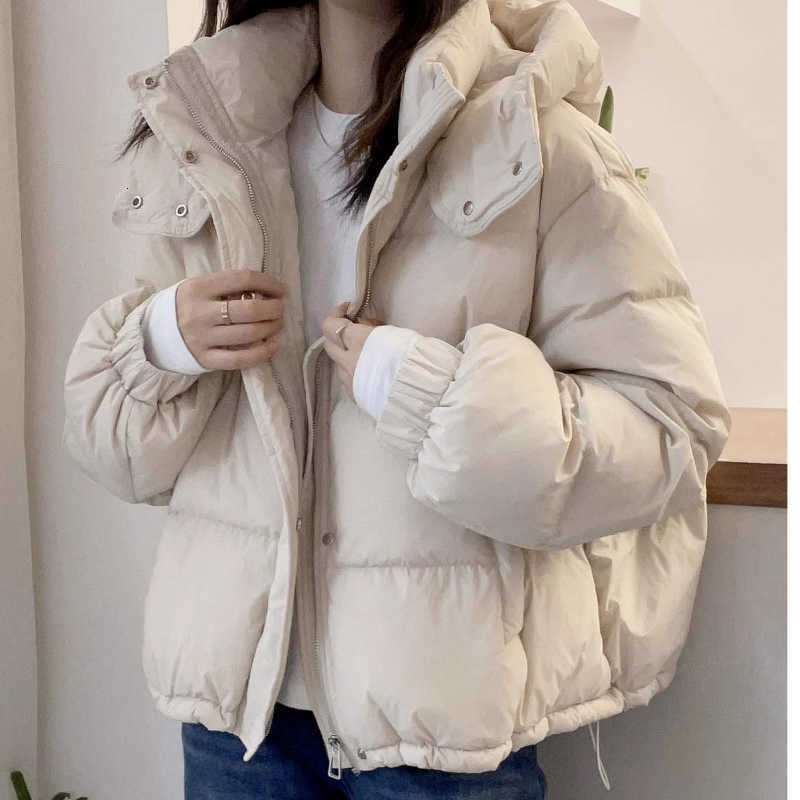 Loose Oversize Coat Thick Warm Puffer Jacket Female Solid Fashion Zipper Outwear Women Korean Cotton Parkas Hooded Winter H260917