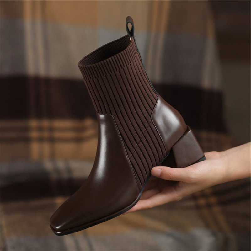 Ankle 2026 Autumn Winter New Socks Shoes Women fashion Large Size 43 Knitted Short Boots Women SlipHigh Heels Botas De Mujer D260917