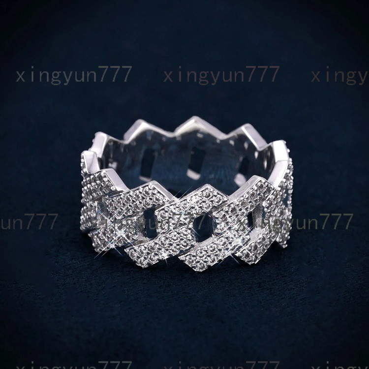 Luxury Hip Hop Custom Moissanite Ring Iced Out Emerald Cut Men's 925 Silver Gold Plated Cuban Link Band GRA Certified