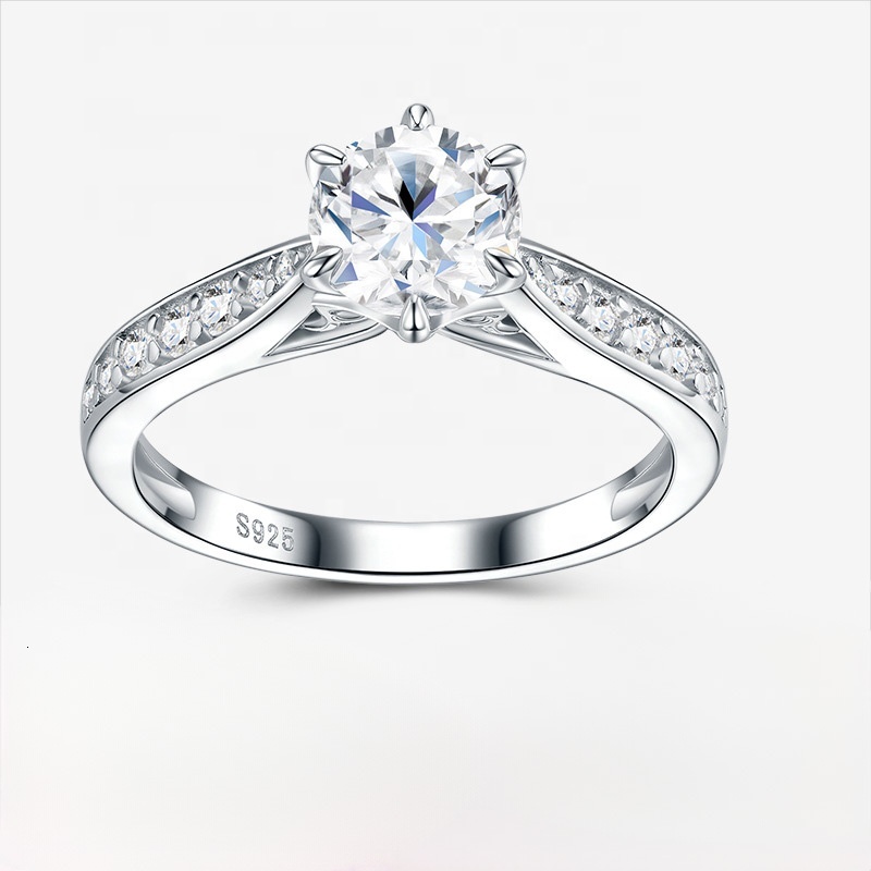 2026 Best Selling 925 Sterling Silver Moissanite Solitaire fashion Jewelry Shiny Wedding Gift Ring