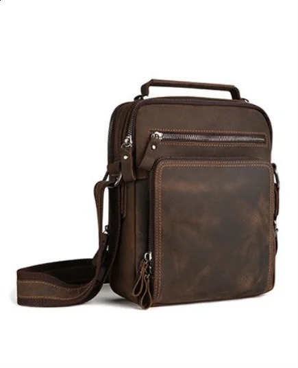 Men's Vintage Wild Horse Leather SingleShoulder Bag Casual LargeCapacity Crossbody Backpack HighEnd Genuine 260917