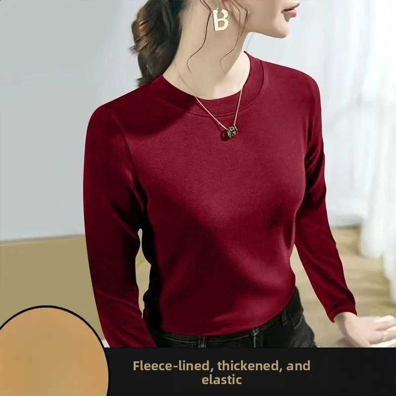New Women's Autumn and Winter Korean Version with Plush Slim Fit Long Sleeved T-shirt As Base Warm Top Casual Basic Warm Coat H260916